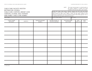 Form LIC9040 &quot;Child Care Facility Roster&quot; - California