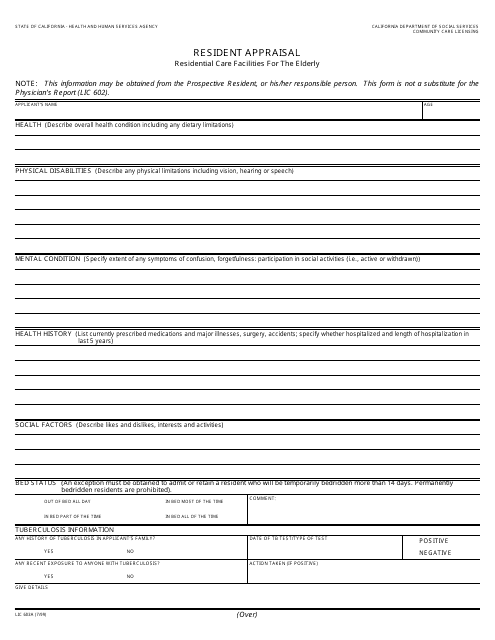 Form LIC603A  Printable Pdf