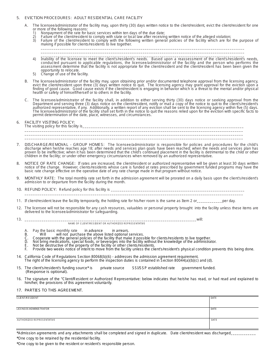 Form LIC604 Admission Agreement Guide for Residential Facilities - California, Page 2