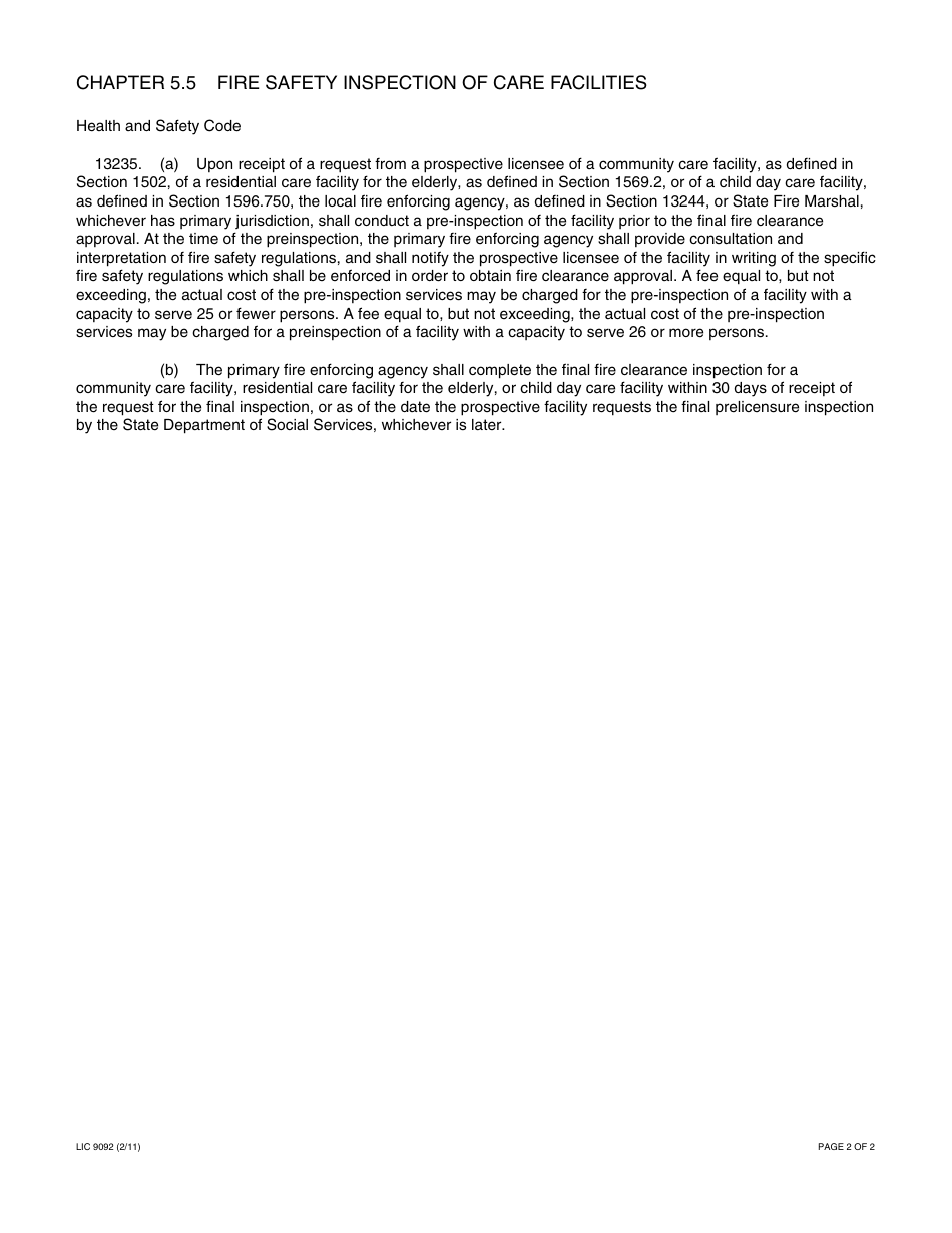Form LIC9092 Fire Pre-inspection / Consultation Request - California, Page 2