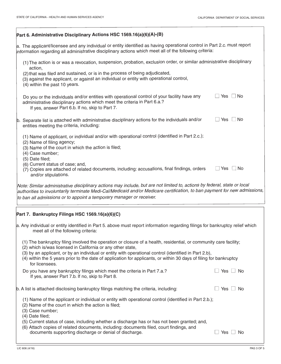 Form LIC606 Residential Care Facility for the Elderly Disclosure Worksheet - California, Page 3