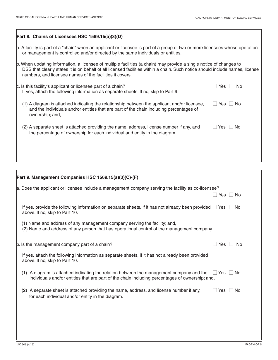 Form LIC606 Residential Care Facility for the Elderly Disclosure Worksheet - California, Page 4