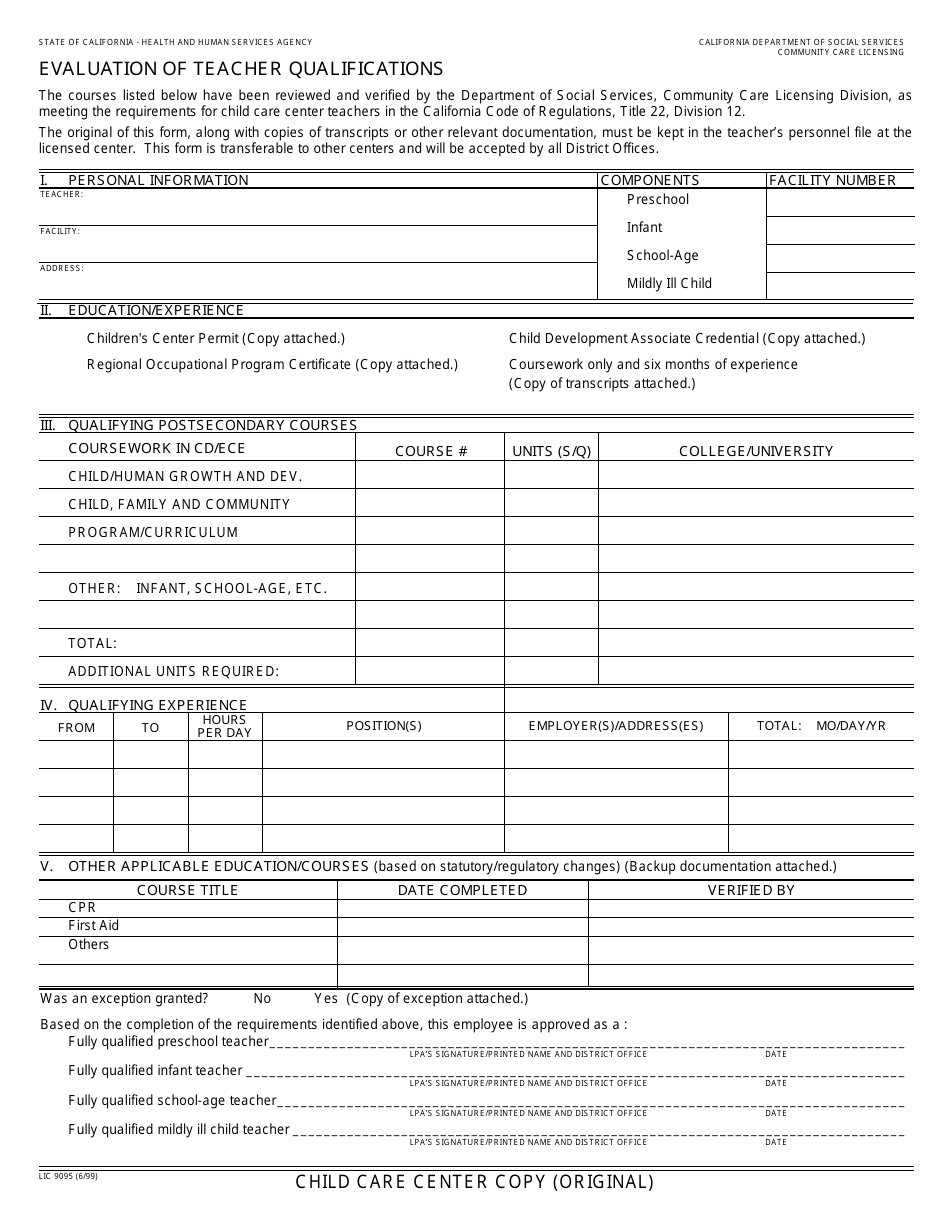 Form LIC9095 - Fill Out, Sign Online and Download Fillable PDF ...