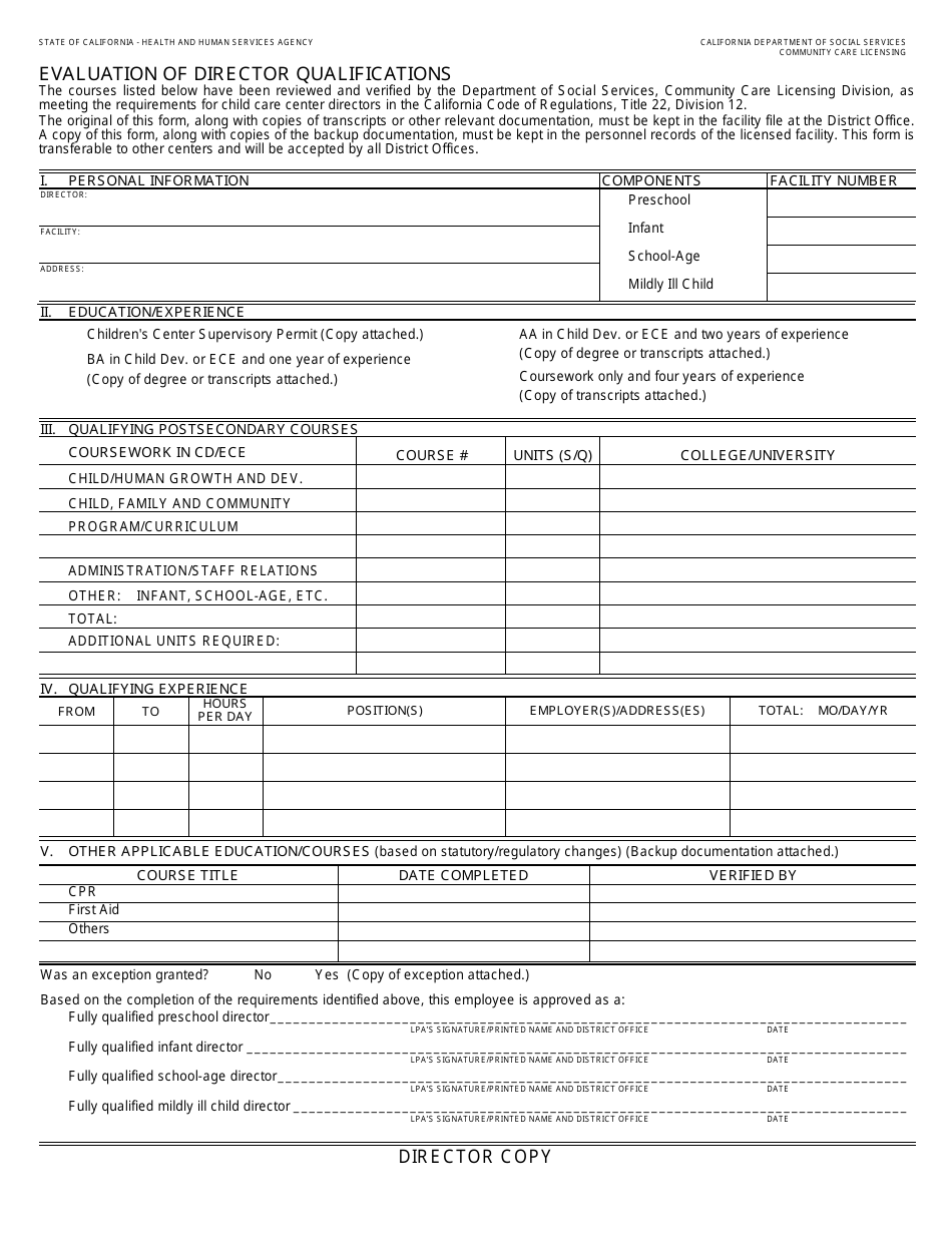 Form LIC9096 Evaluation of Director Qualifications - California, Page 3