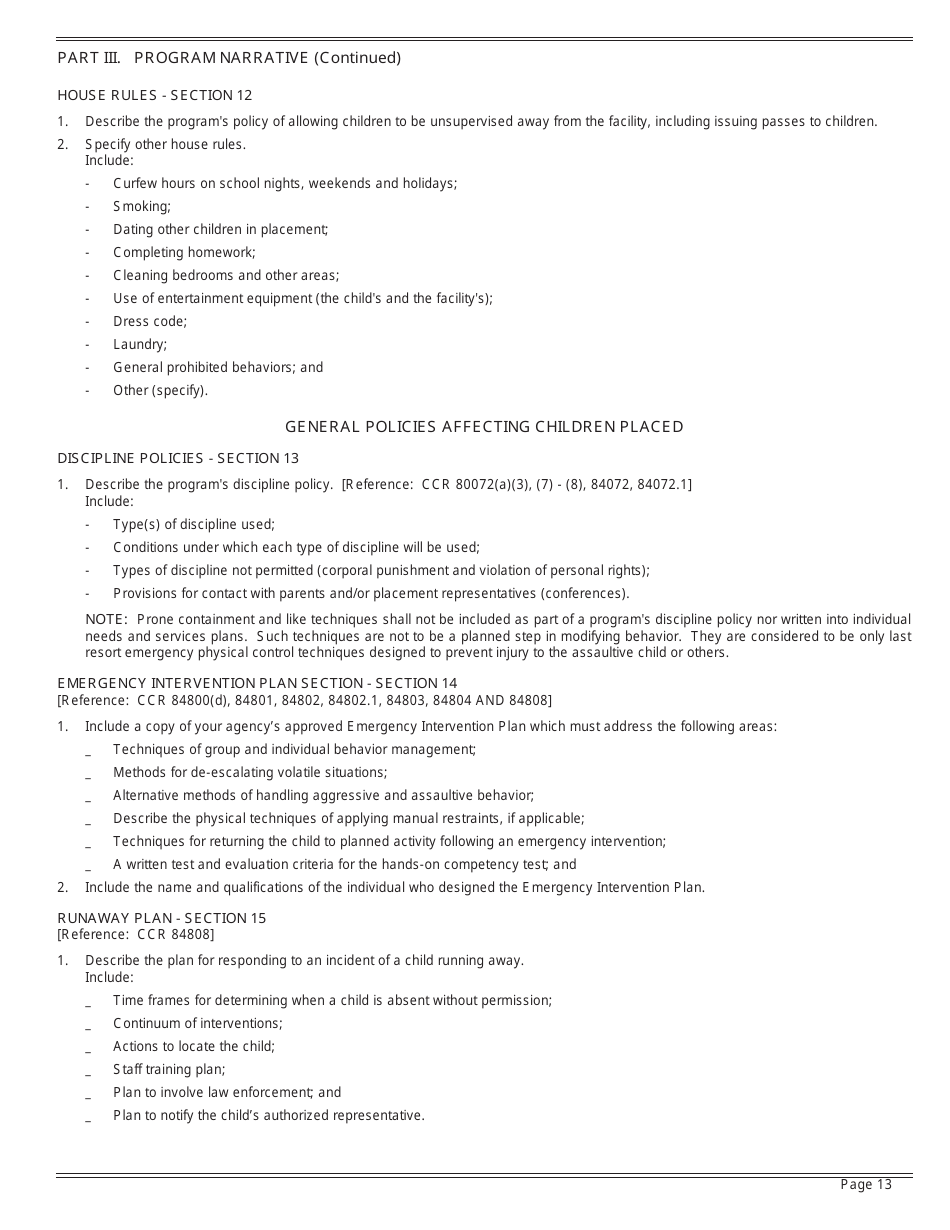 Form LIC9106 Group Home Program Statement - California, Page 13