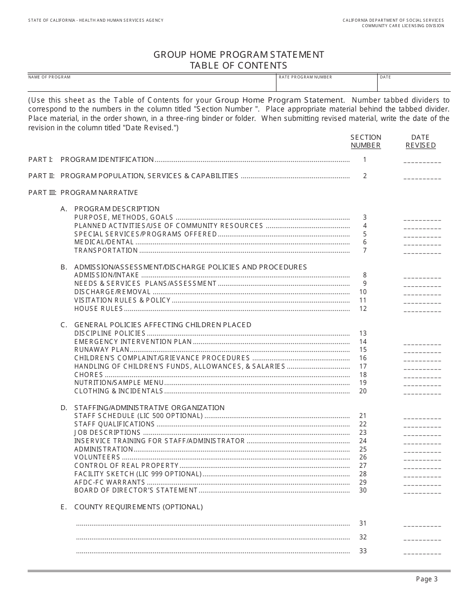 Form LIC9106 Group Home Program Statement - California, Page 3