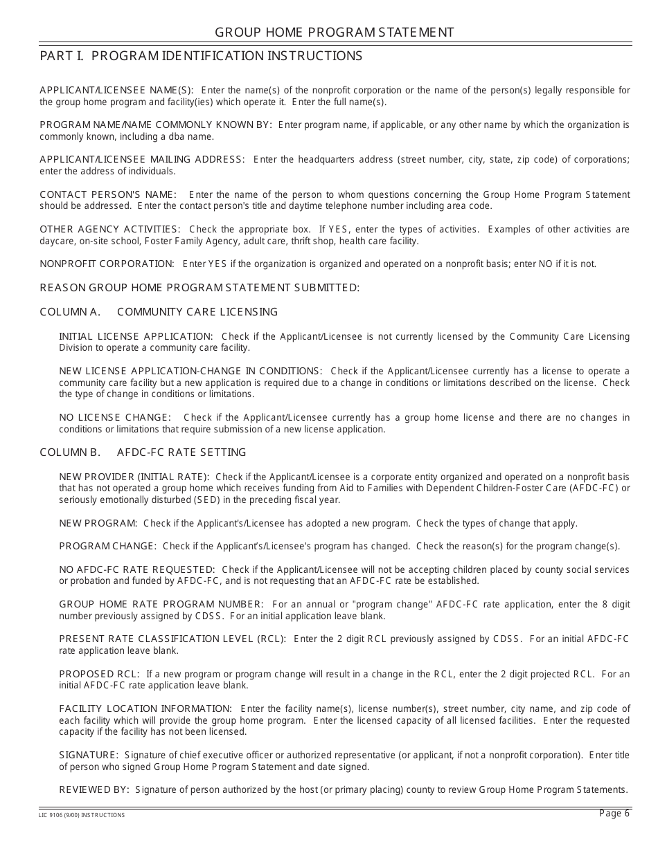 Form LIC9106 Group Home Program Statement - California, Page 6