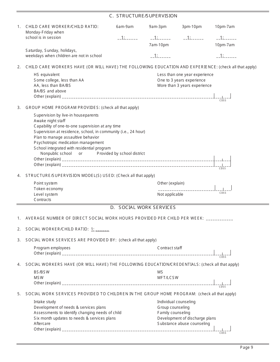 Form LIC9106 Group Home Program Statement - California, Page 9