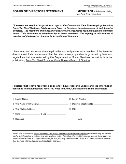 Form LIC165  Printable Pdf