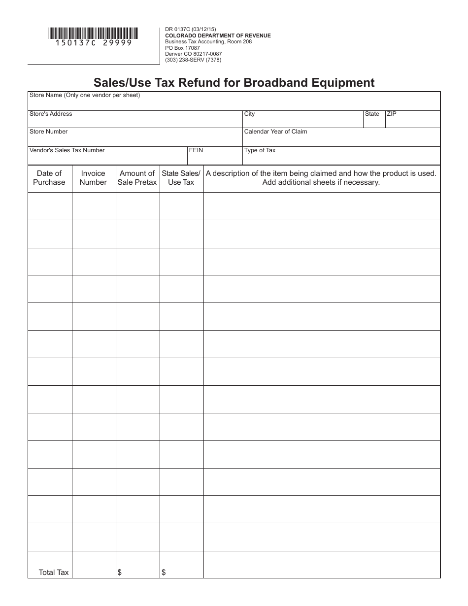 Form DR0137C Sales / Use Tax Refund for Broadband Equipment - Colorado, Page 2