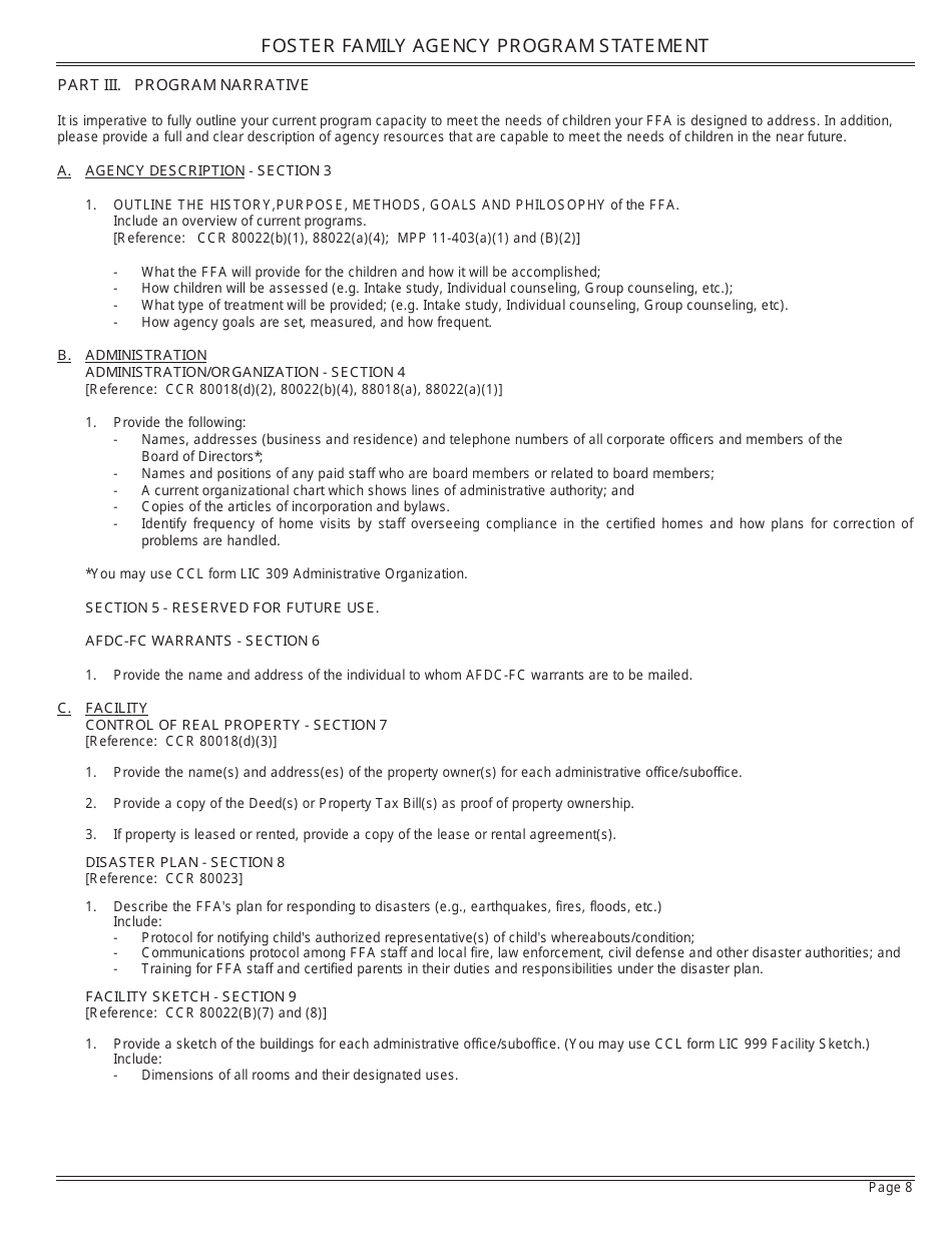 Form LIC9128 Foster Family Agency Program Statement - California, Page 11