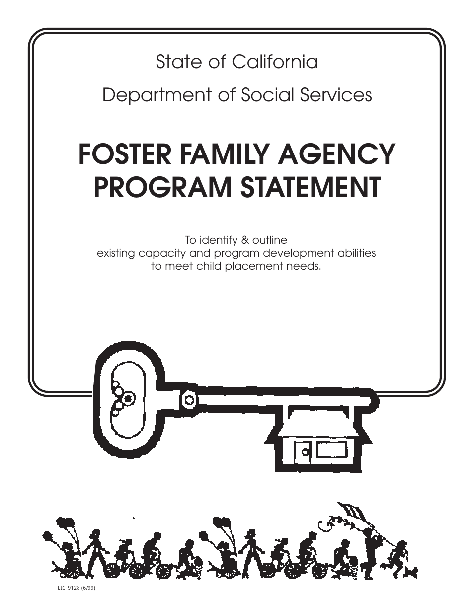Form LIC9128 Foster Family Agency Program Statement - California, Page 1