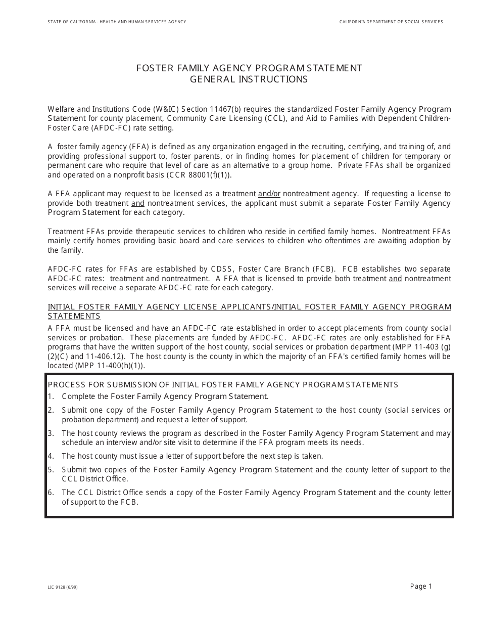 Form LIC9128 Foster Family Agency Program Statement - California, Page 2