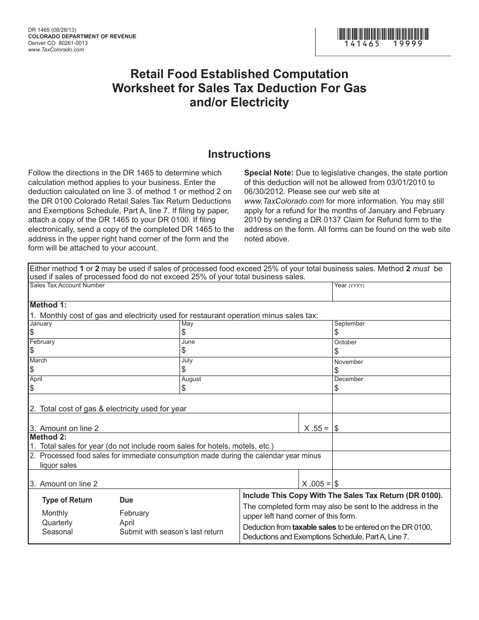 Form DR1465 Download Fillable PDF or Fill Online Retail Food ...