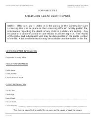 Document preview: Form LIC9187 Child Care Client Death Report - California