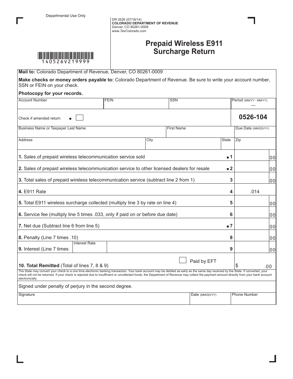 Form DR0526 Prepaid Wireless E911 Surcharge Return - Colorado, Page 2