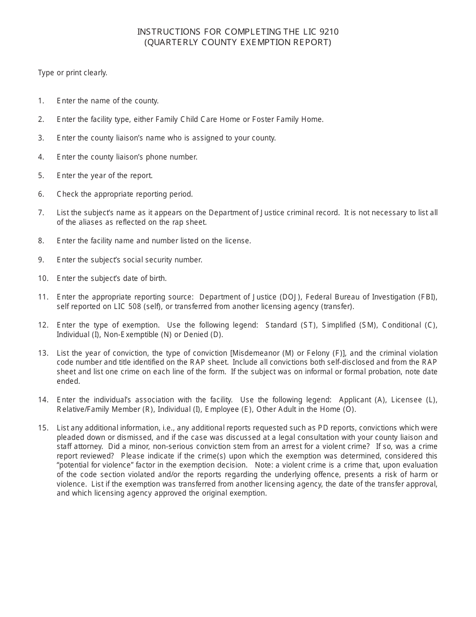 Form LIC9210 Quarterly County Exemption Report - California, Page 2