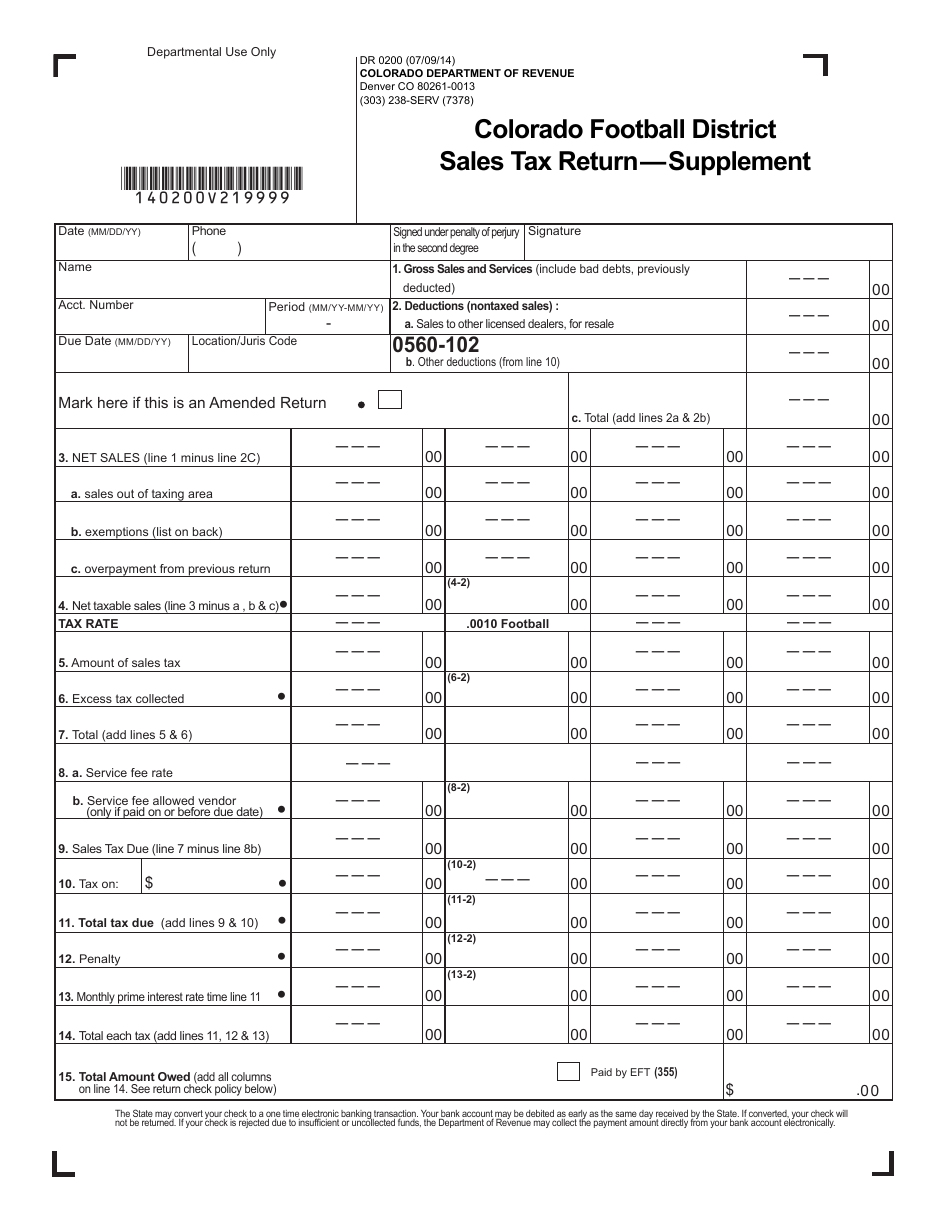 Form DR0200 Colorado Football District Sales Tax Returnsupplement - Colorado, Page 3