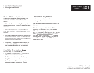Document preview: FPPC Form 401 Slate Mailer Organization Campaign Statement - California