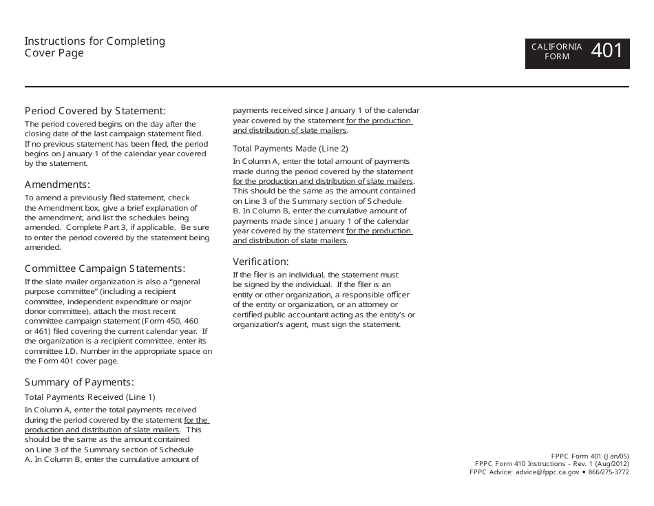 FPPC Form 401 Slate Mailer Organization Campaign Statement - California, Page 4
