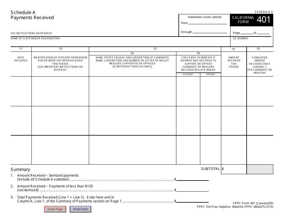FPPC Form 401 Slate Mailer Organization Campaign Statement - California, Page 5