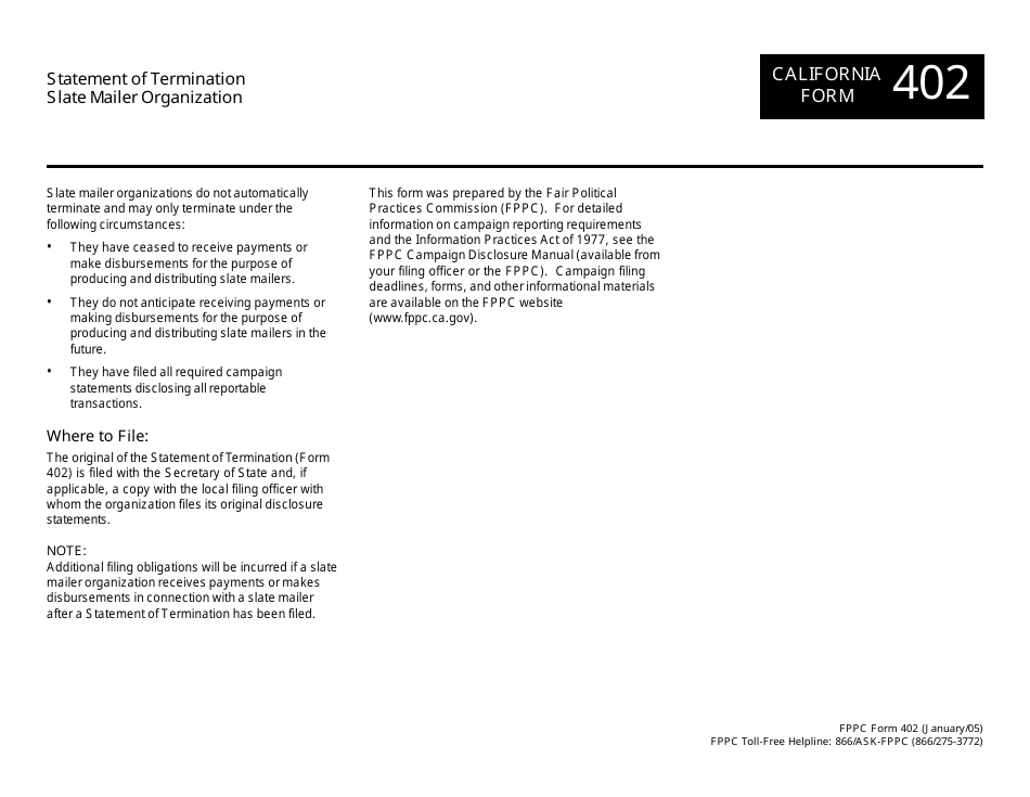 FPPC Form 402 - Fill Out, Sign Online and Download Fillable PDF FPPC Form 402 - Fill Out, Sign Online and Download Fillable PDF