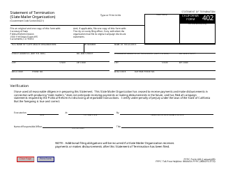 FPPC Form 402 Statement of Termination (Slate Mailer Organization) - California, Page 2