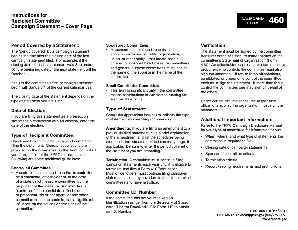 FPPC Form 460 Recipient Committee Campaign Statement - California, Page 4