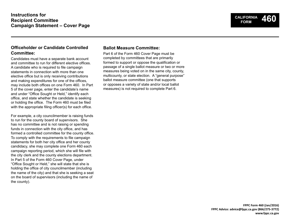 FPPC Form 460 Recipient Committee Campaign Statement - California, Page 6