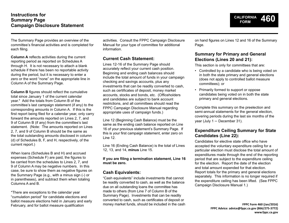 FPPC Form 460 Recipient Committee Campaign Statement - California, Page 8