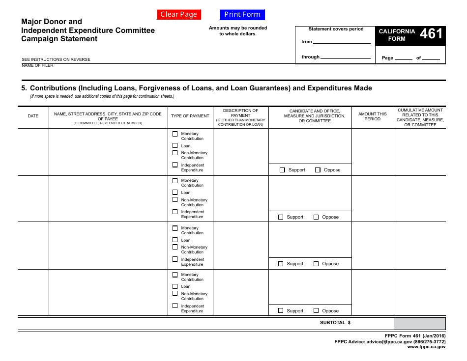 FPPC Form 461 Major Donor and Independent Expenditure Committee Campaign Statement - California, Page 5