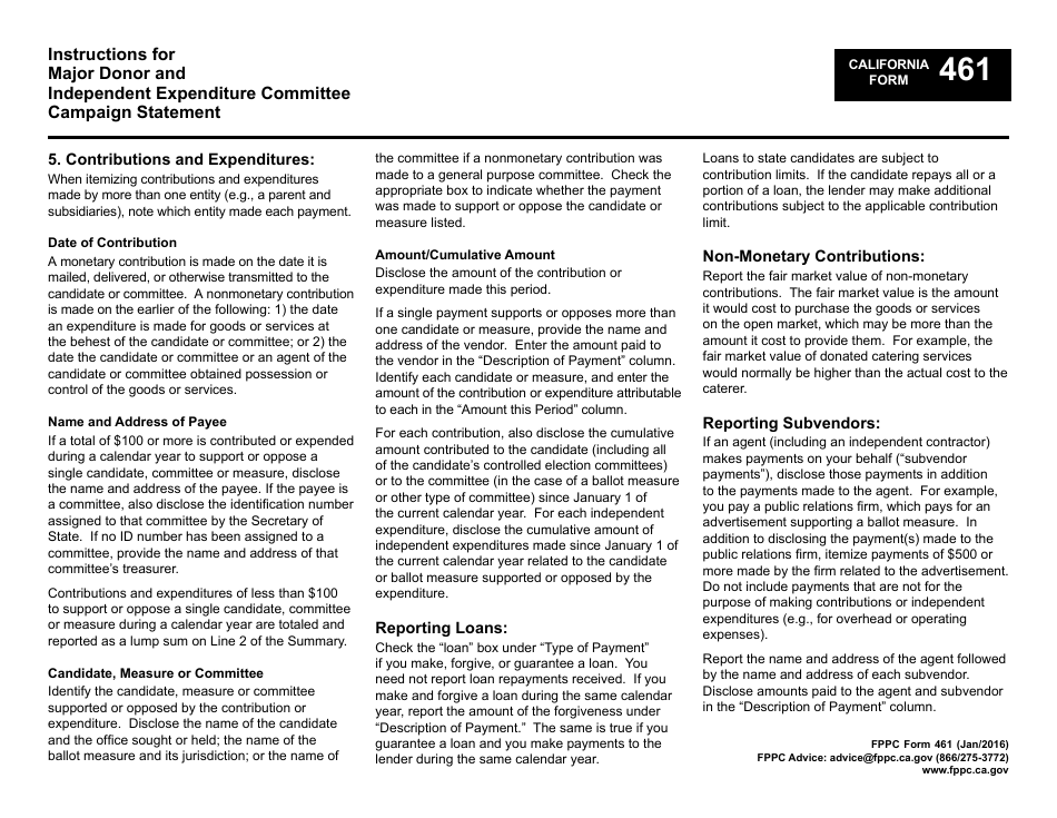 FPPC Form 461 Major Donor and Independent Expenditure Committee Campaign Statement - California, Page 6