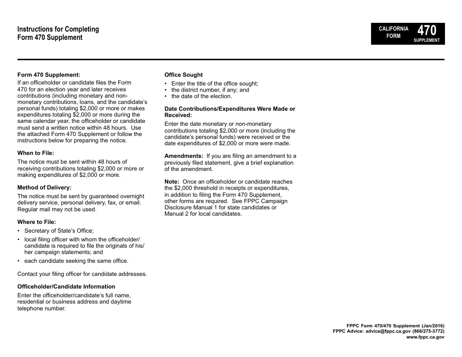 FPPC Form 470 Officeholder and Candidate Campaign Statement - Short Form - California, Page 4