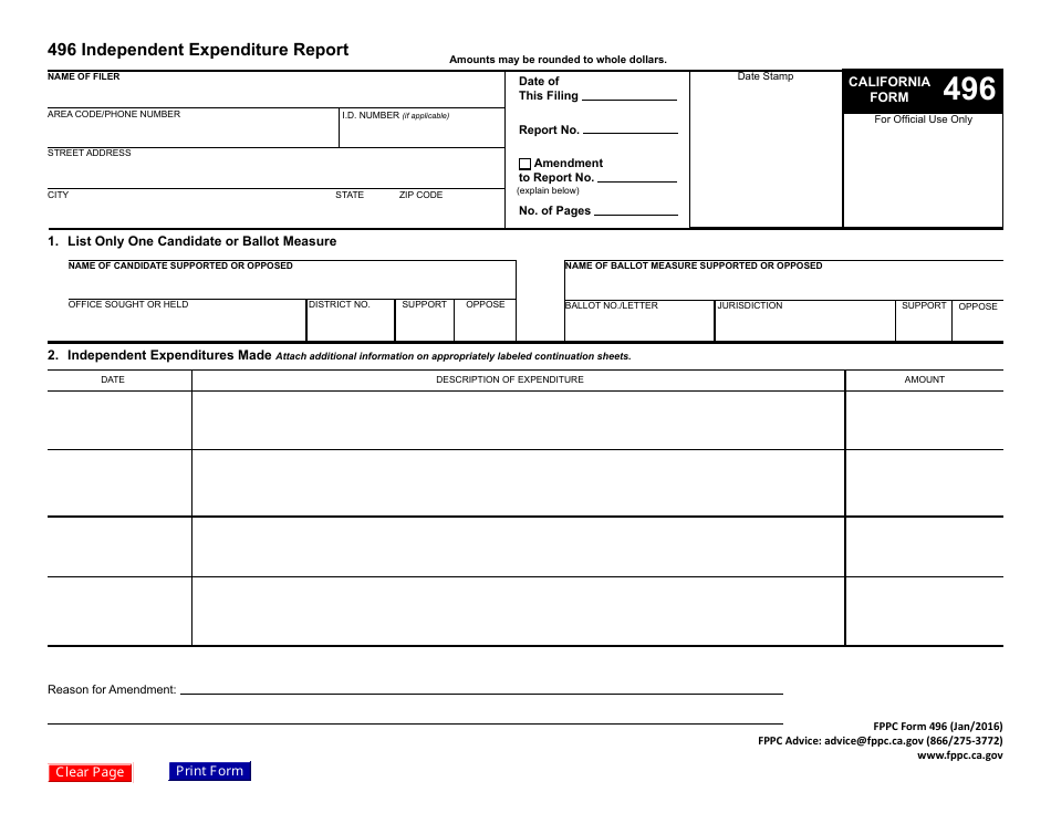 FPPC Form 496 Independent Expenditure Report - California, Page 3