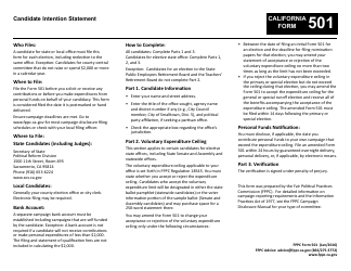 Document preview: FPPC Form 501 Candidate Intention Statement - California