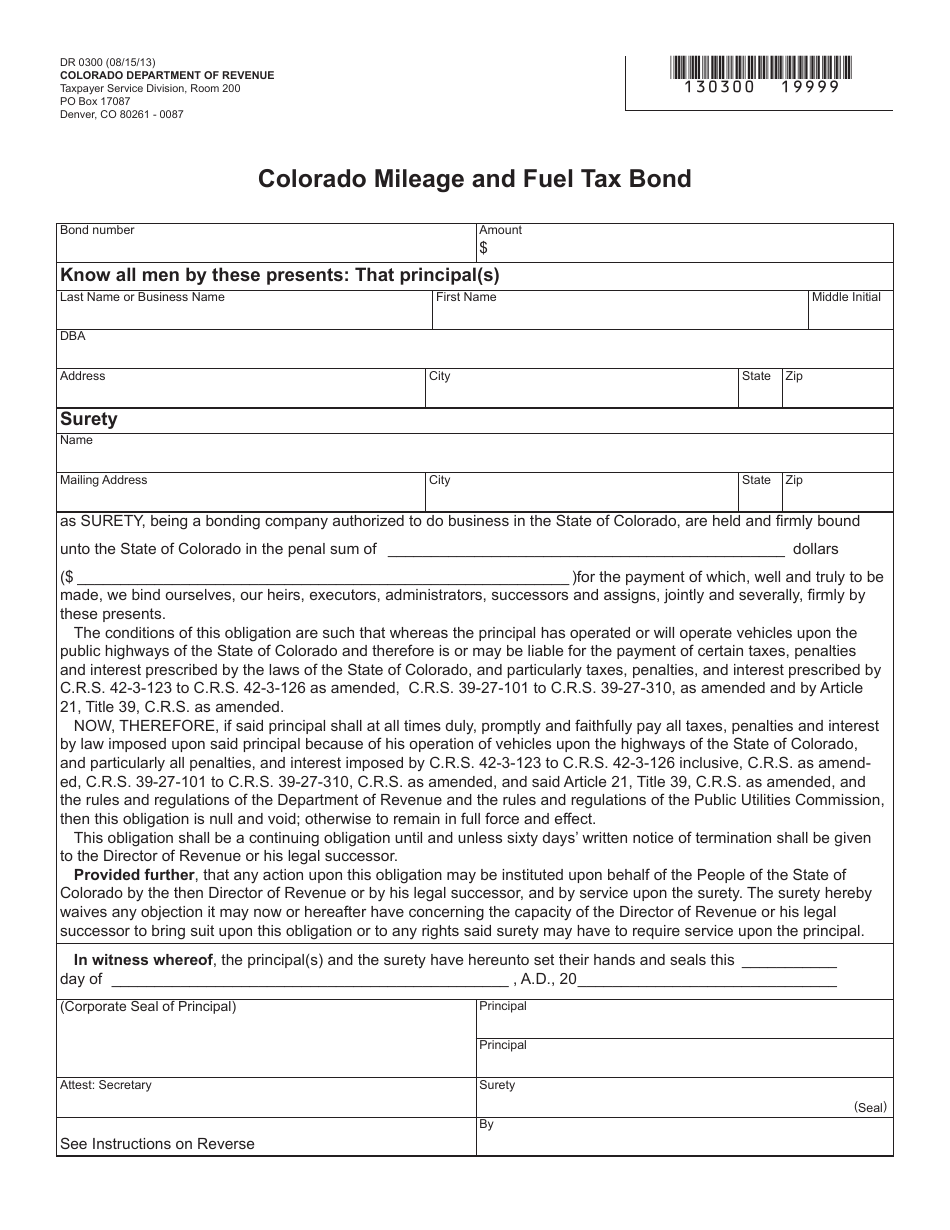 Form DR0300 Download Fillable PDF Or Fill Online Colorado Mileage And 