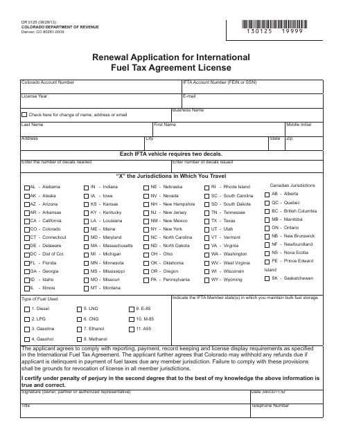 Form DR0125 Renewal Application for International Fuel Tax Agreement License - Colorado