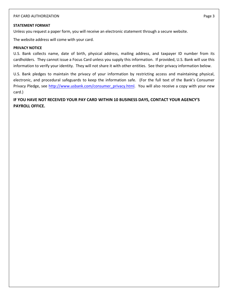 Form OSPS.99.19 Pay Card Authorization Form - Oregon, Page 3