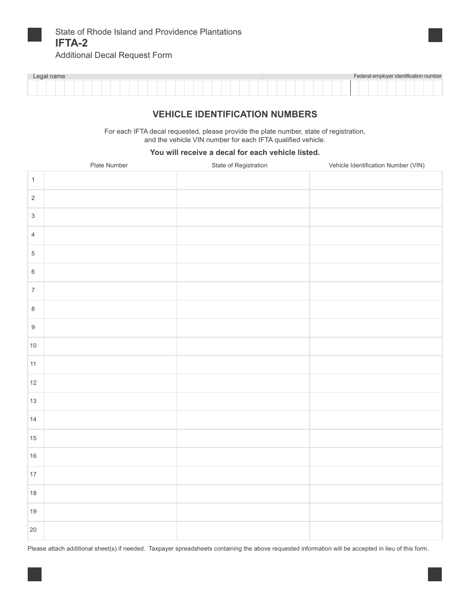 Form IFTA-2 Additional Decal Request Form - Rhode Island, Page 2
