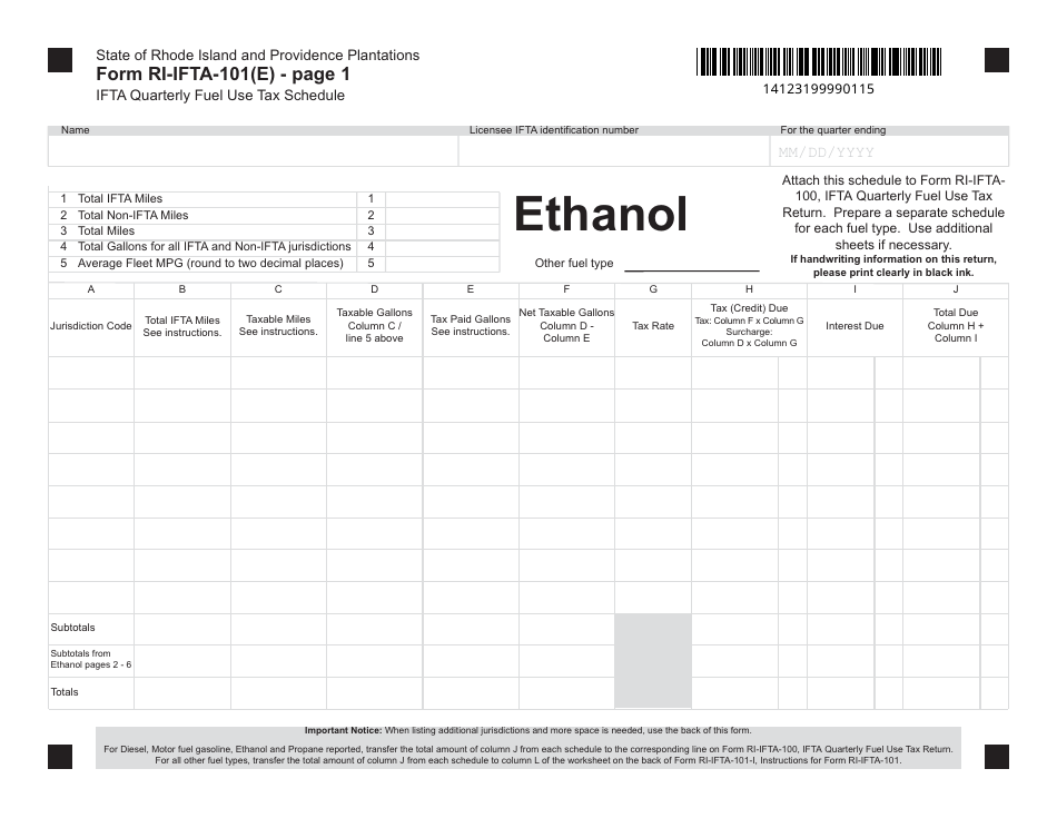 Form RI-IFTA-101(E) - Fill Out, Sign Online and Download Fillable PDF