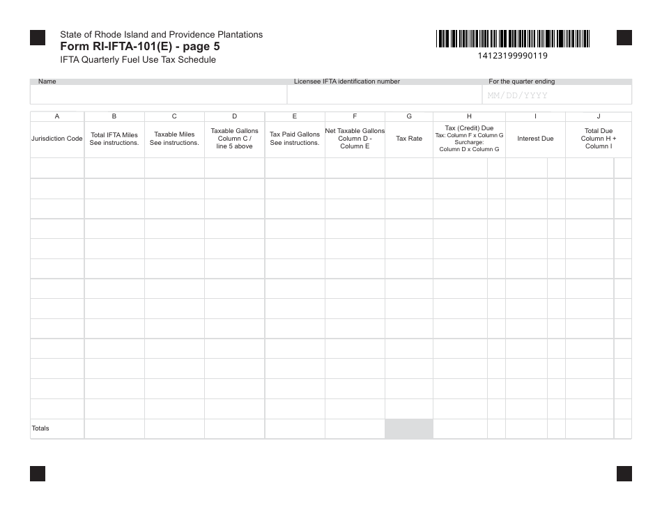 Form RI-IFTA-101(E) Ifta Quarterly Fuel Use Tax Schedule - Ethanol - Rhode Island, Page 5