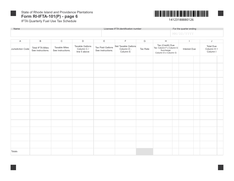 Form RI-IFTA-101(P) Ifta Quarterly Fuel Use Tax Schedule - Propane (Lpg) - Rhode Island, Page 6