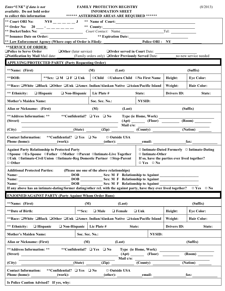 Information Sheet - Family Protection Registry - New York, Page 1