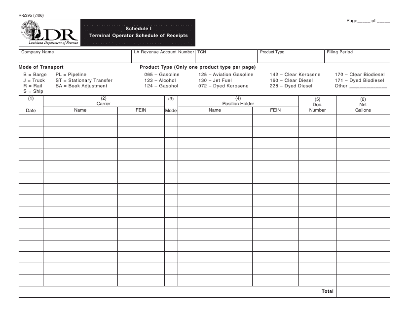 Form R-5395 Schedule I  Printable Pdf