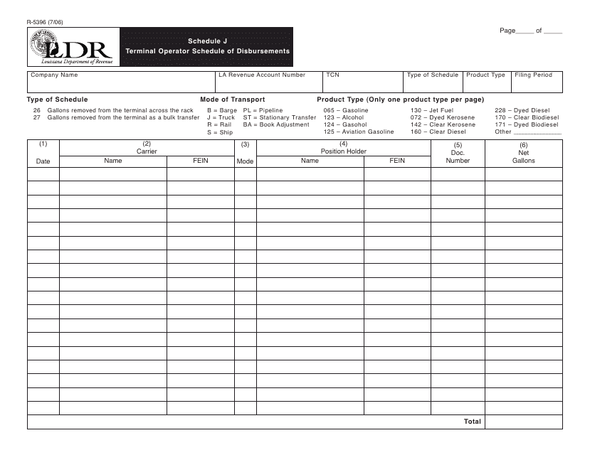 Form R-5396 Schedule J  Printable Pdf