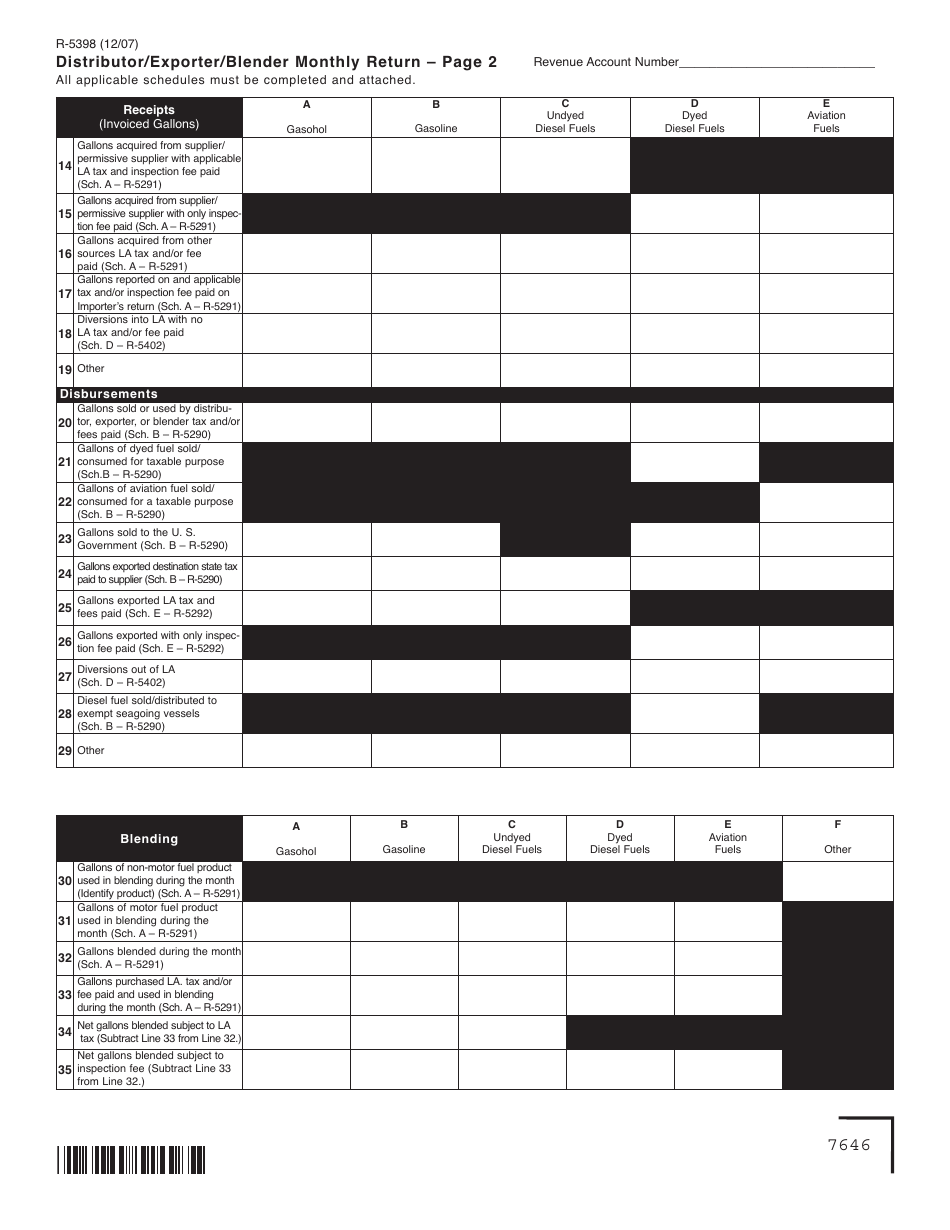 Form R-5398 Distributor / Exporter / Blender Monthly Return - Louisiana, Page 2
