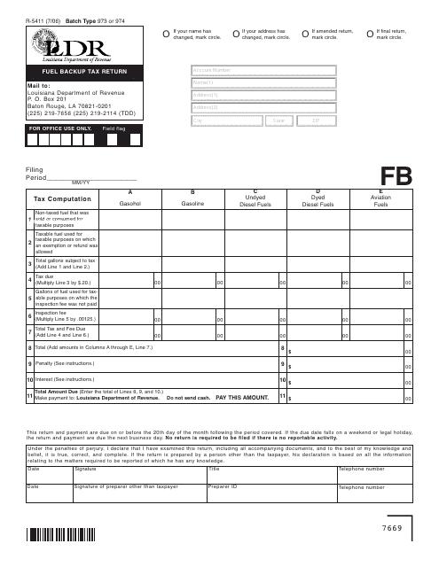 Form R-5411 Fuel Backup Tax Return - Louisiana