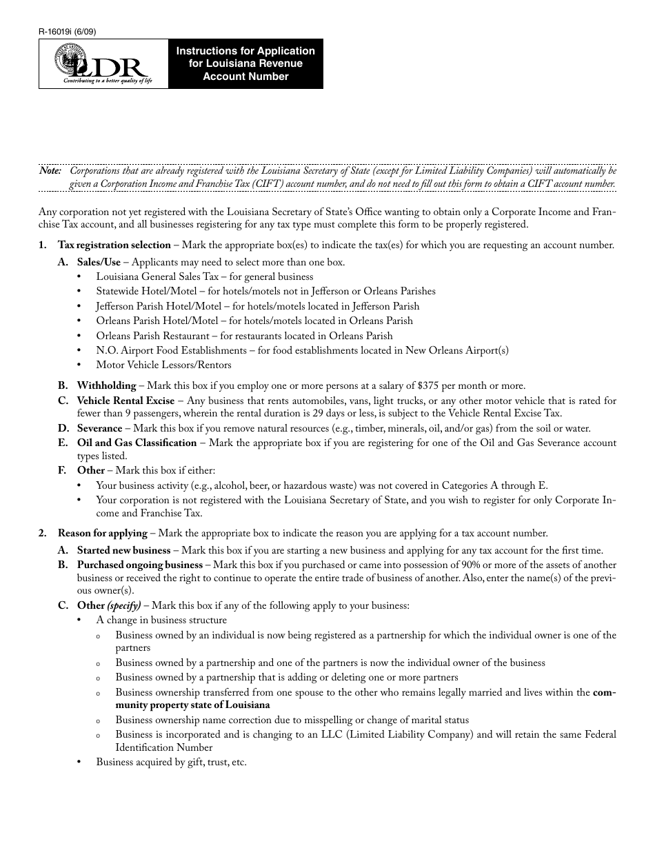 Download Instructions for Form R16019 Application for Louisiana