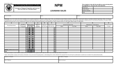 Form R-5602 NPM Non-participating Manufacturer&#039;s Product - Schedule of Stamped Cigarettes and Invoiced Roll-Your-Own for Louisiana Sales - Louisiana