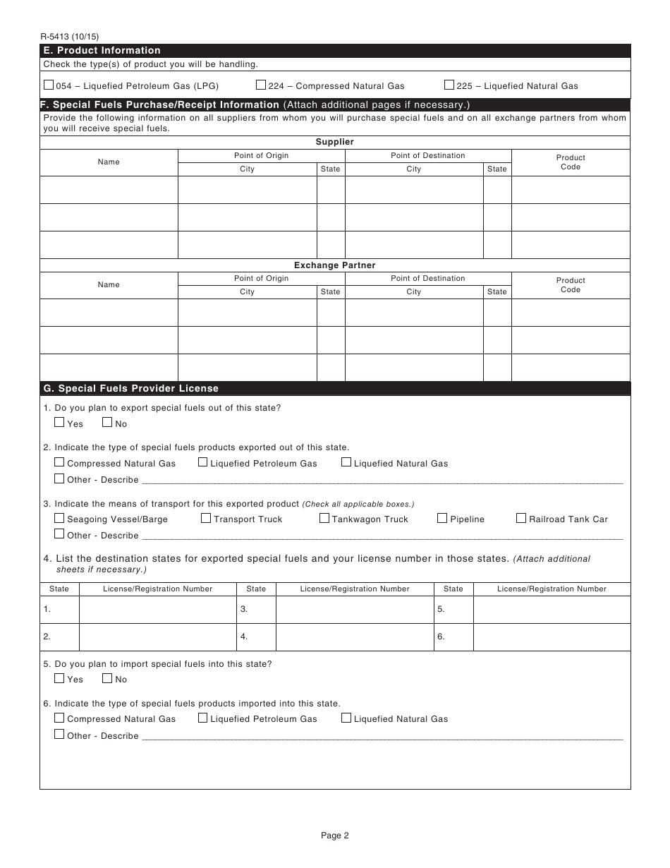 Form R-5413 Special Fuel Excise Tax License Application - Louisiana, Page 2